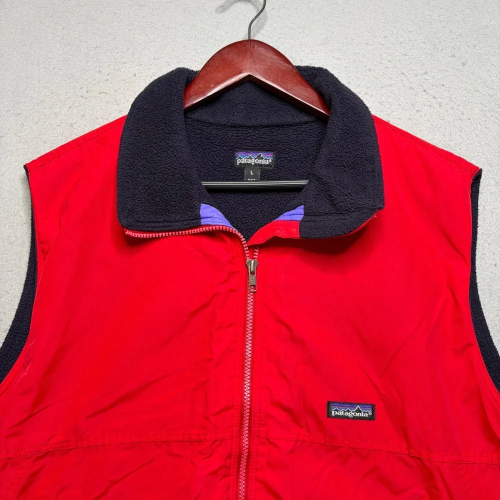 Patagonia Shelled Synchilla Vest Mens L Red 28501 Vintage 90s Fleece Lined USA